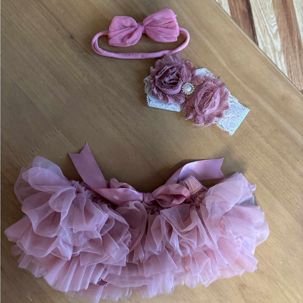 Newborn Photography Pink Ruffle Tutu Skirt with Matching Headband